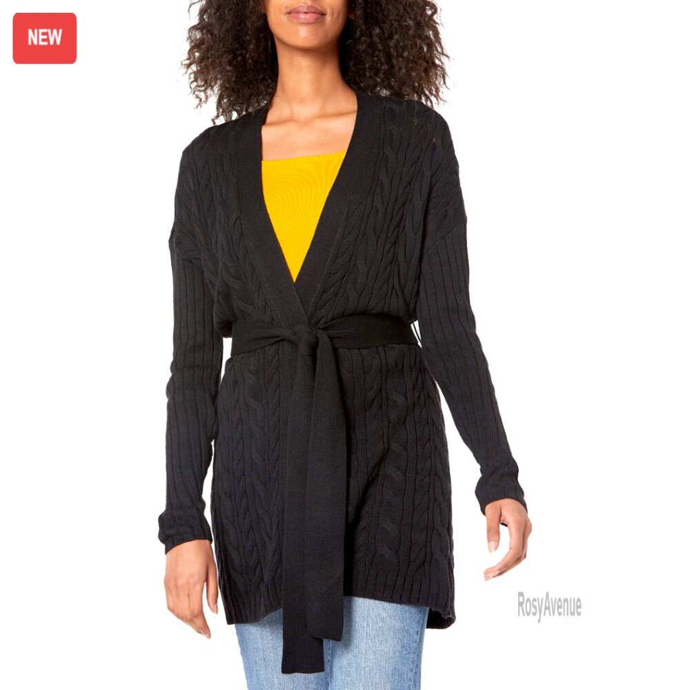 Soft Cable Knit Open Front Cardigan Sweater Women's Mid Thigh Length